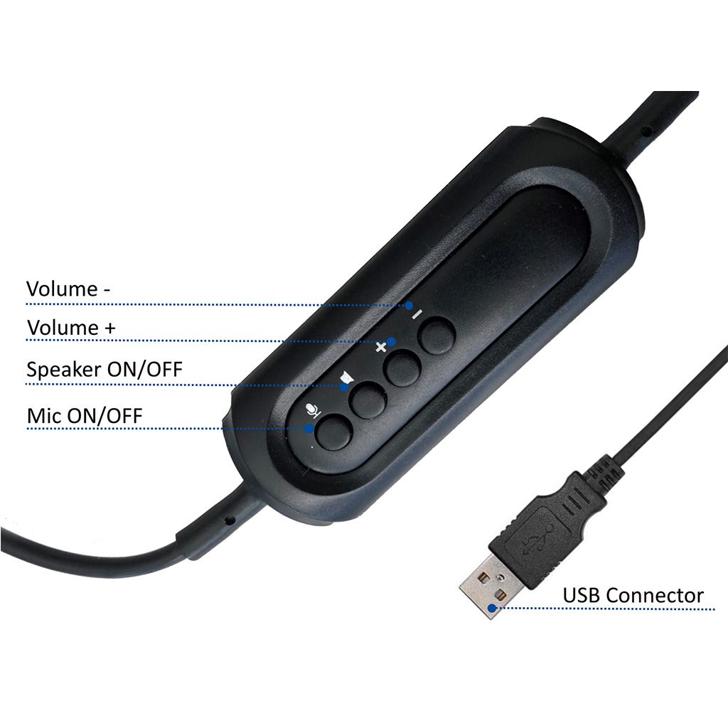 EWENT slušalke EW3565, nadzor glasnosti, mikrofon, USB