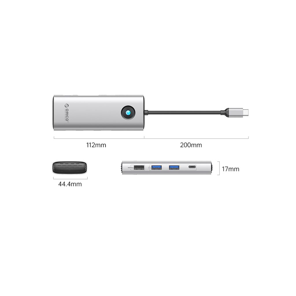 ORICO priključna postaja USB-C, 8 v 1, 3xUSB-A, USB-C, HDMI 4K@60Hz, VGA, RJ45, PD 100W