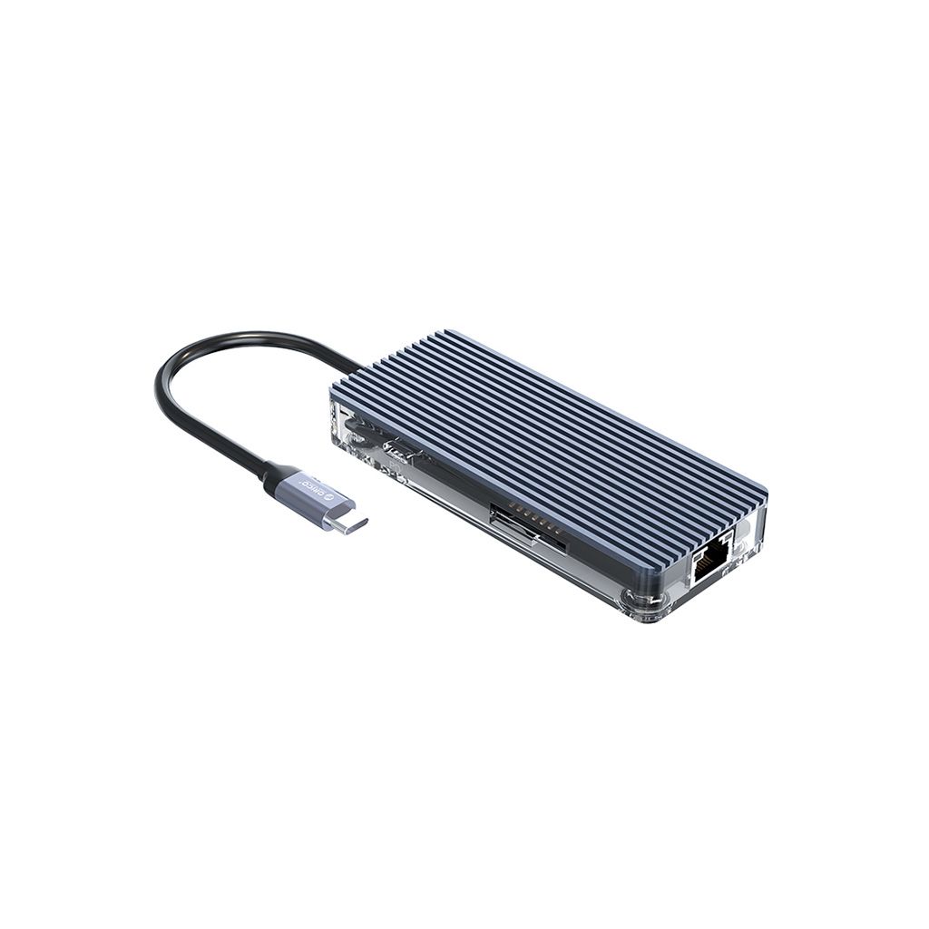 ORICO Priključna postaja/čitalec kartic, USB-C, 8 in 1, 3x USB 3.0, HDMI, RJ45, PD 100W