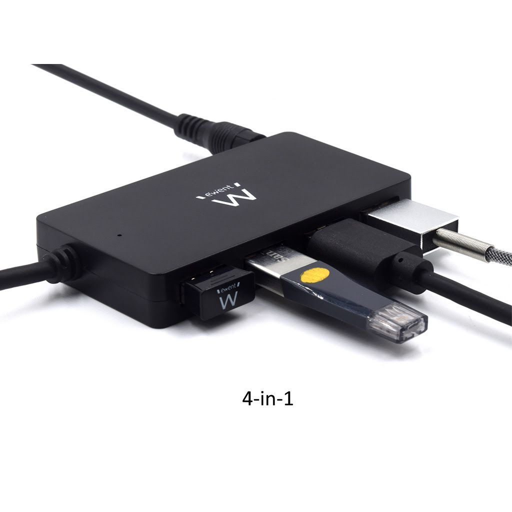 EWENT USB hub s 4 vhodi, USB 3.2, z napajanjem, črn, Ewent EW1134