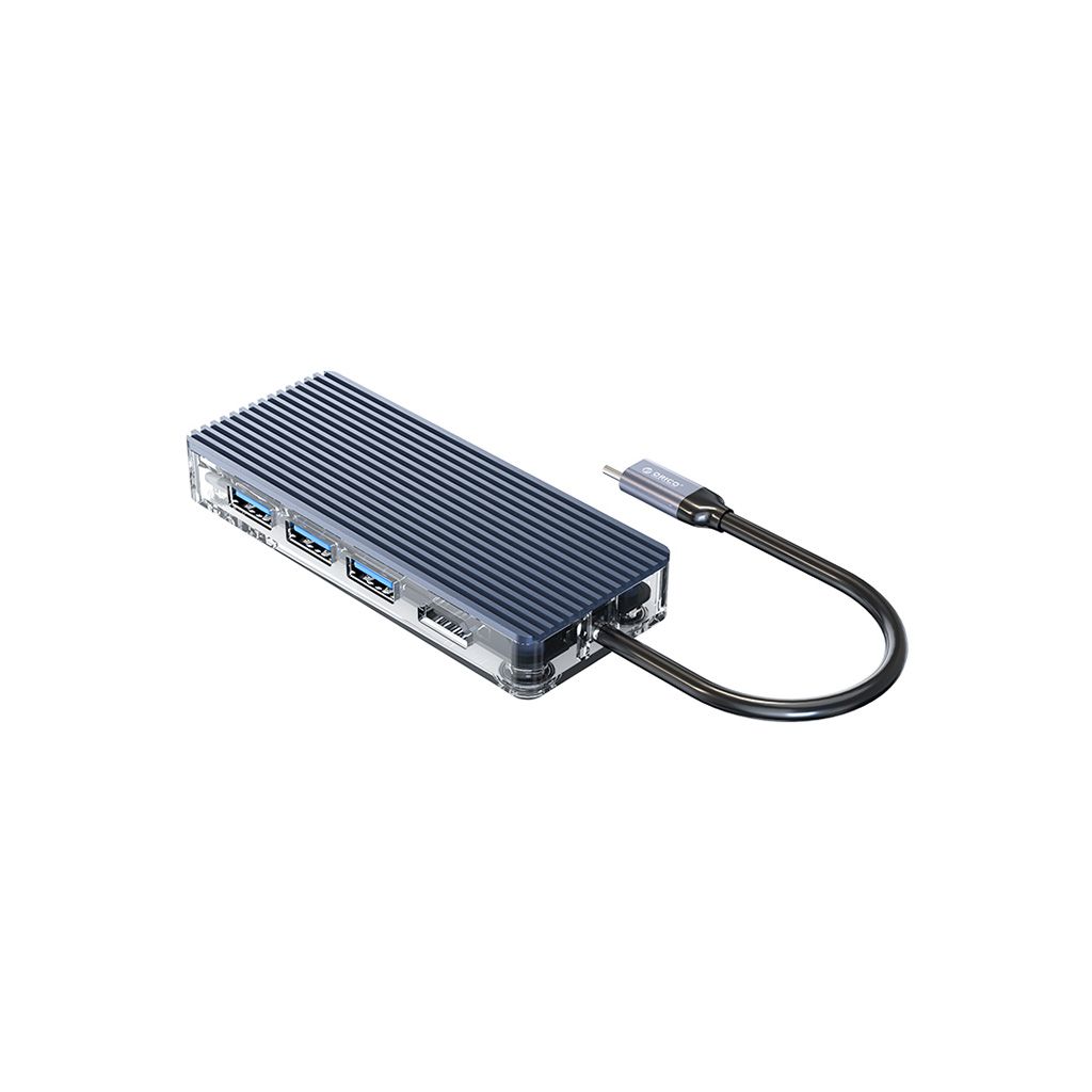 ORICO Priključna postaja/čitalec kartic, USB-C, 8 in 1, 3x USB 3.0, HDMI, RJ45, PD 100W