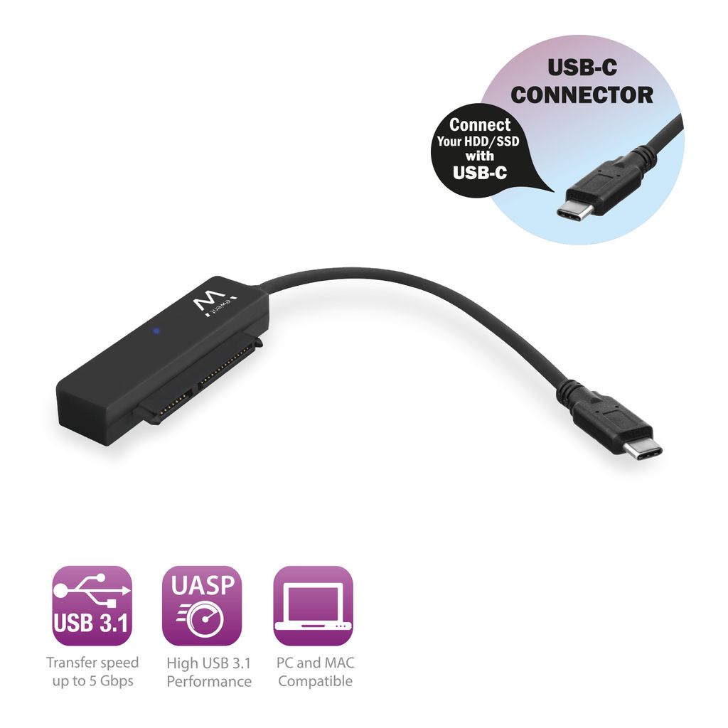 EWENT adapter EW7075 USB-C 3.1 Gen1 v SATA, za 2.5" SSD/HDD