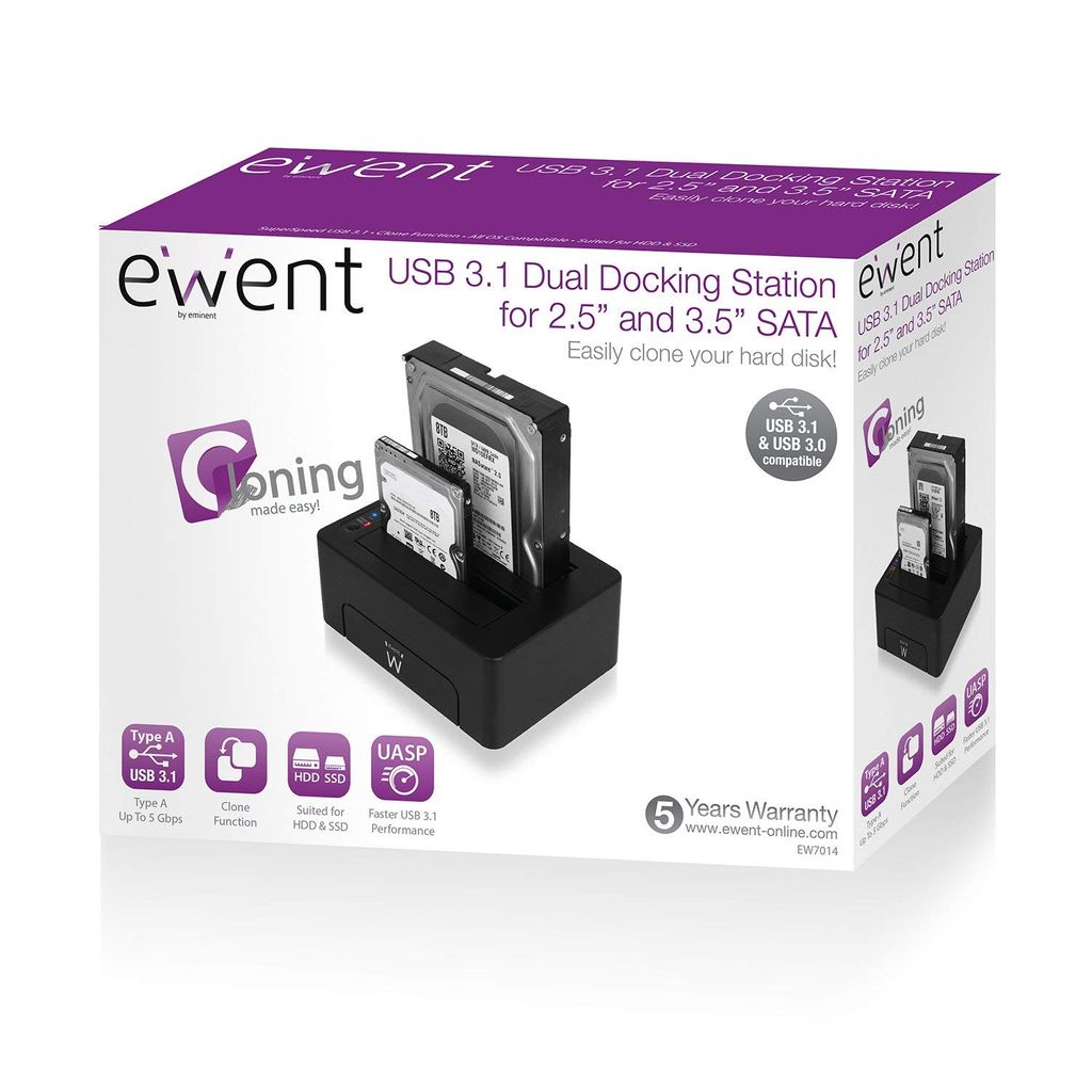 EWENT postaja za HDD/SSD EW7014, 2x 2.5"/3.5", SATA v USB 3.1