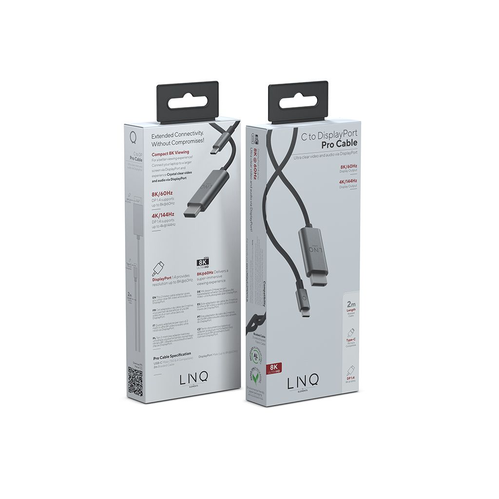 LINQ kabel USB-C v DisplayPort 1.4, M/M, PRO, 8K 60Hz, HDR, 2m, pleten