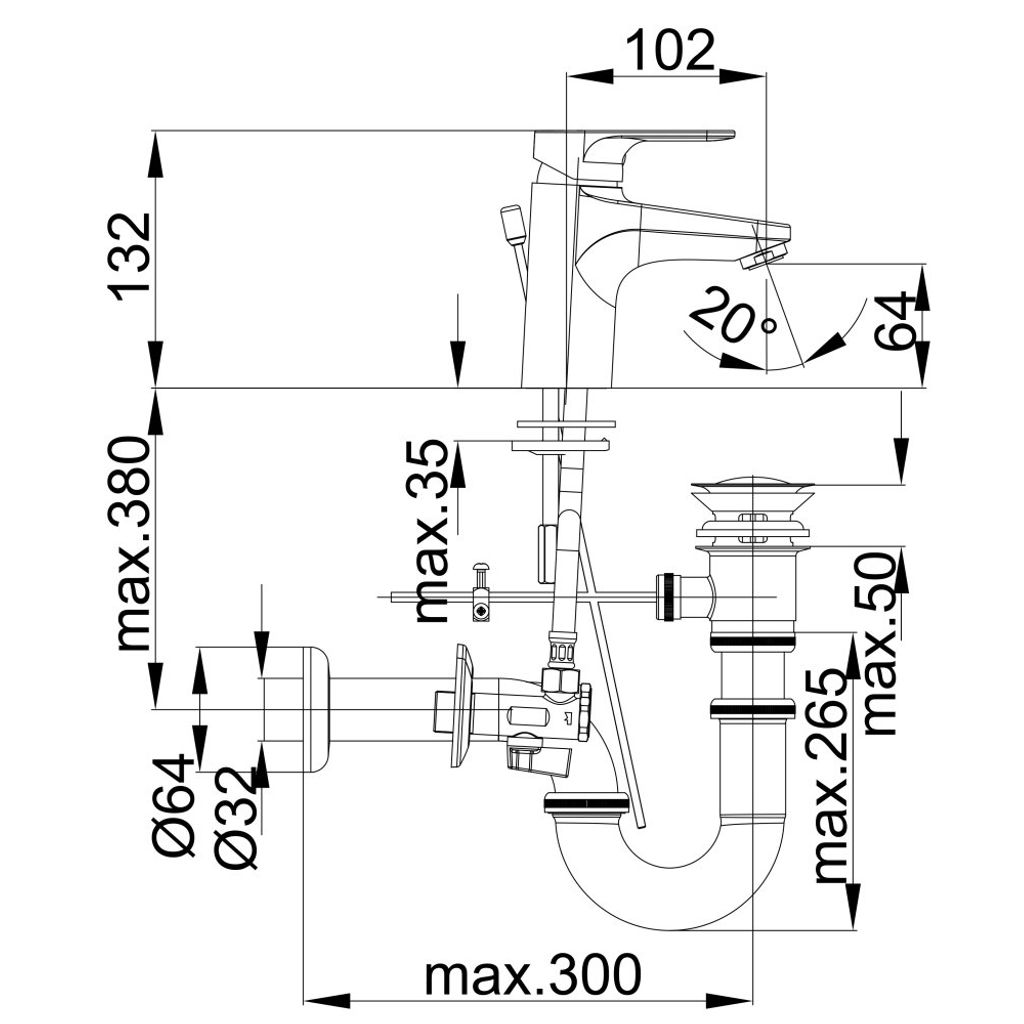 UNITAS enoročna armatura za umivalnik Infinity + zgornji in spodnji del sifona (42800001)
