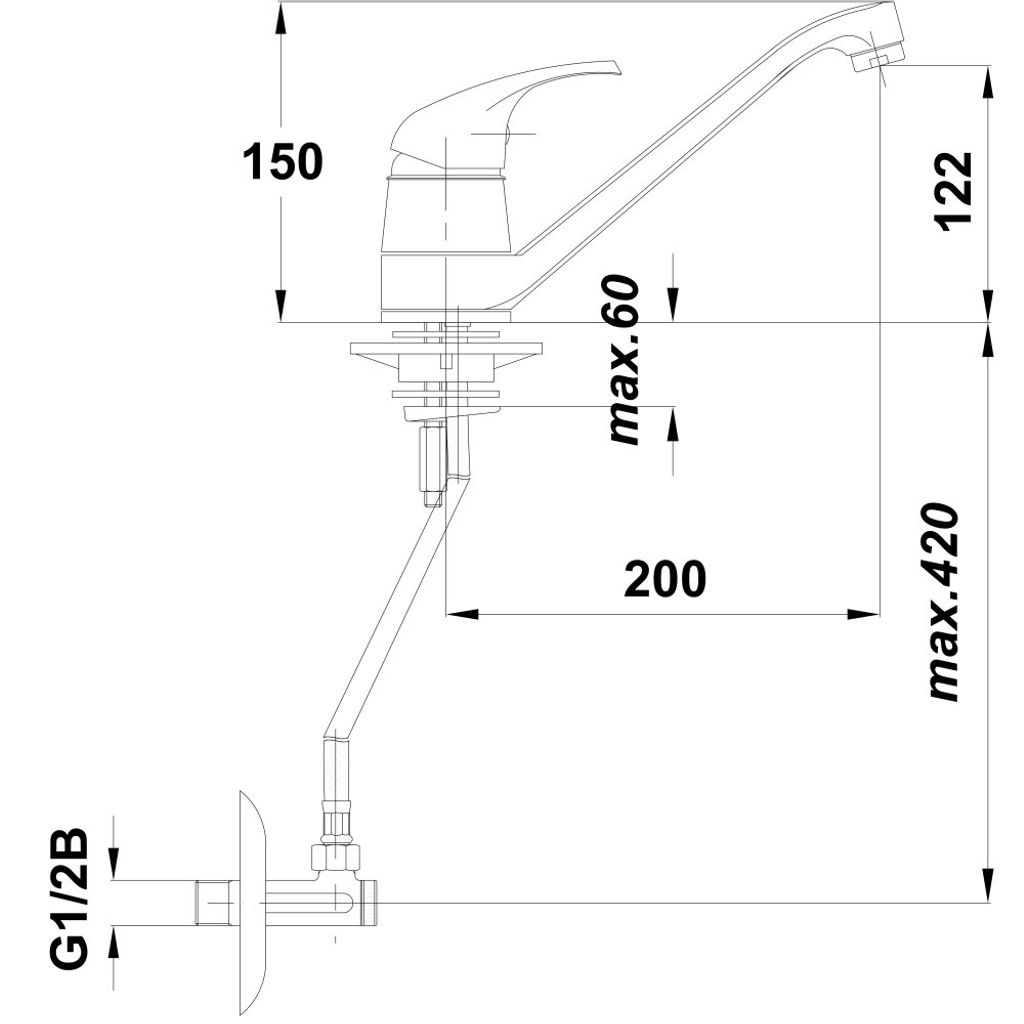 UNITAS enoročna kuhinjska armatura Simpaty + kotni ventil (42800181)