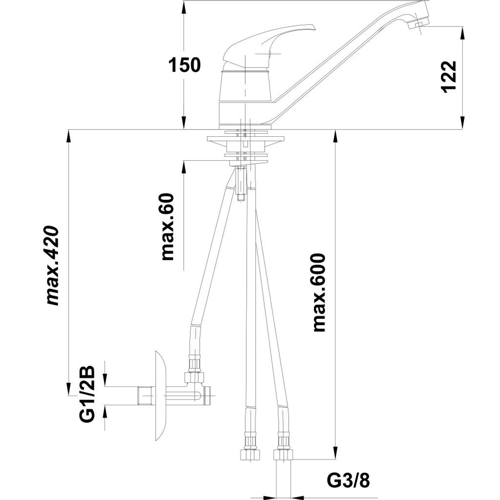 UNITAS enoročna kuhinjska armatura Simpaty - nizkotlačna + kotni ventil (42801181)