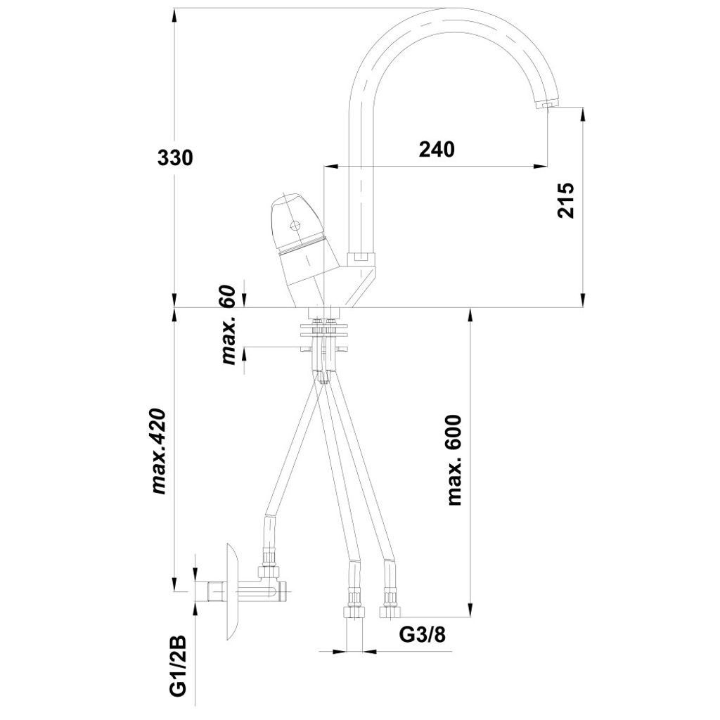 UNITAS enoročna kuhinjska armatura Simpaty - nizkotlačna + kotni ventil (42801182)