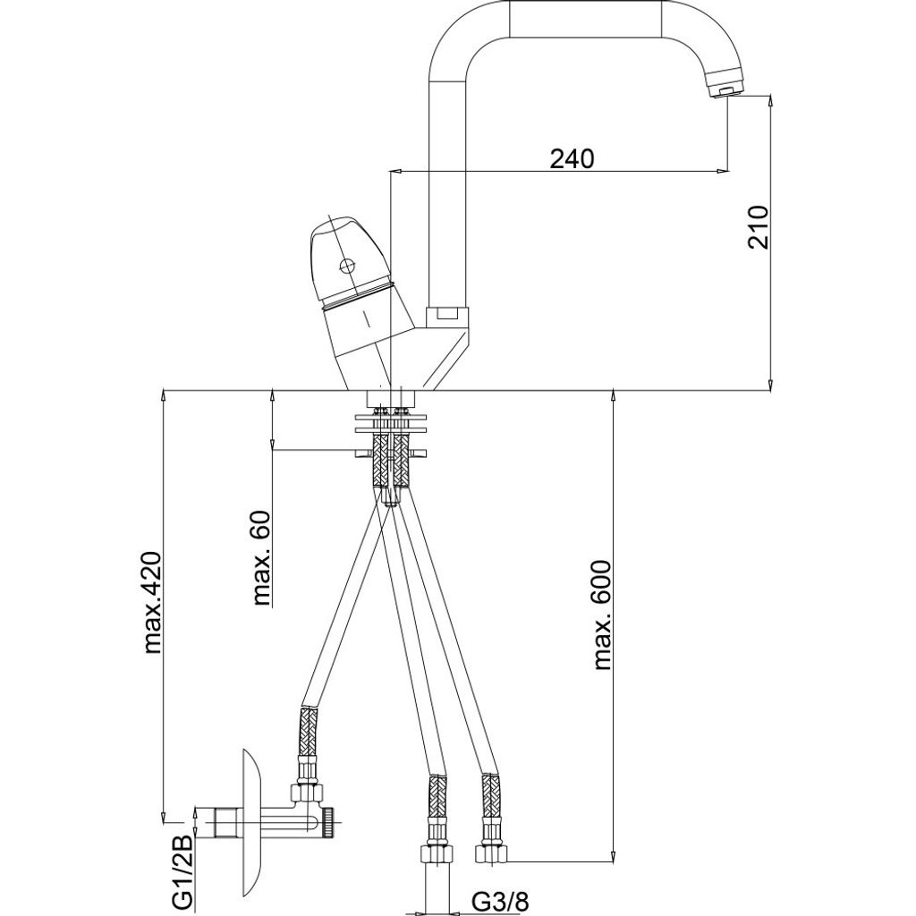 UNITAS enoročna kuhinjska armatura Simpaty - nizkotlačna + kotni ventil (42801188)