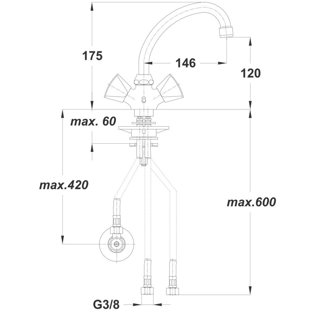 UNITAS dvoročna kuhinjska armatura Classic - nizkotlačna + kotni ventili (42806156)