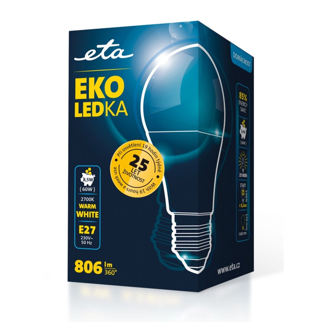 ETA LED žarnica 8,5W E27 [topla bela, 2700K, 806lm]