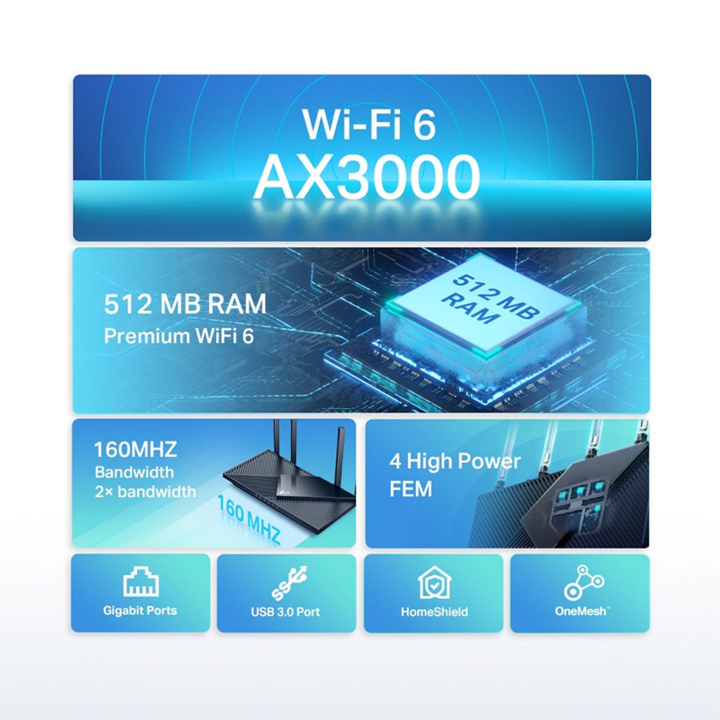 TP-LINK Archer AX55 AX3000 Dual Band Gigabit Wi-Fi 6 Router brezžični usmerjevalnik - router / dostopna točka - AP