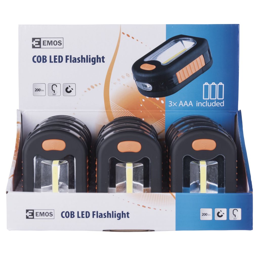 EMOS Ročna LED svetilka COB + 3 LED 3xAA P3889