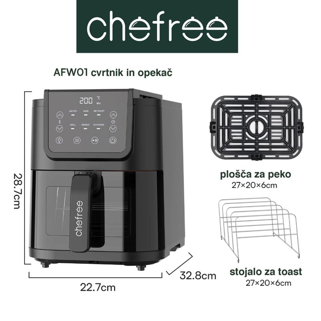 CHEFREE AFW01 5L 1500W 6 v 1 Smart opekač kruha in cvrtnik na vroč zrak