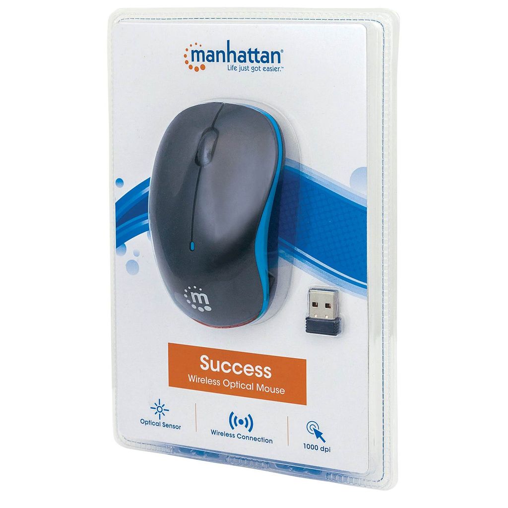 MANHATTAN Brezžična optična miška, modro/črna, USB, 1000 dpi, 3 tipke s kolescem