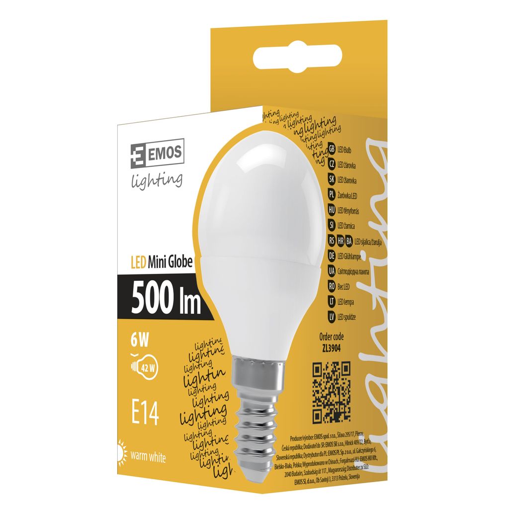EMOS LED žarnica Basic mini globe 6W, E14, topla bela ZL3904