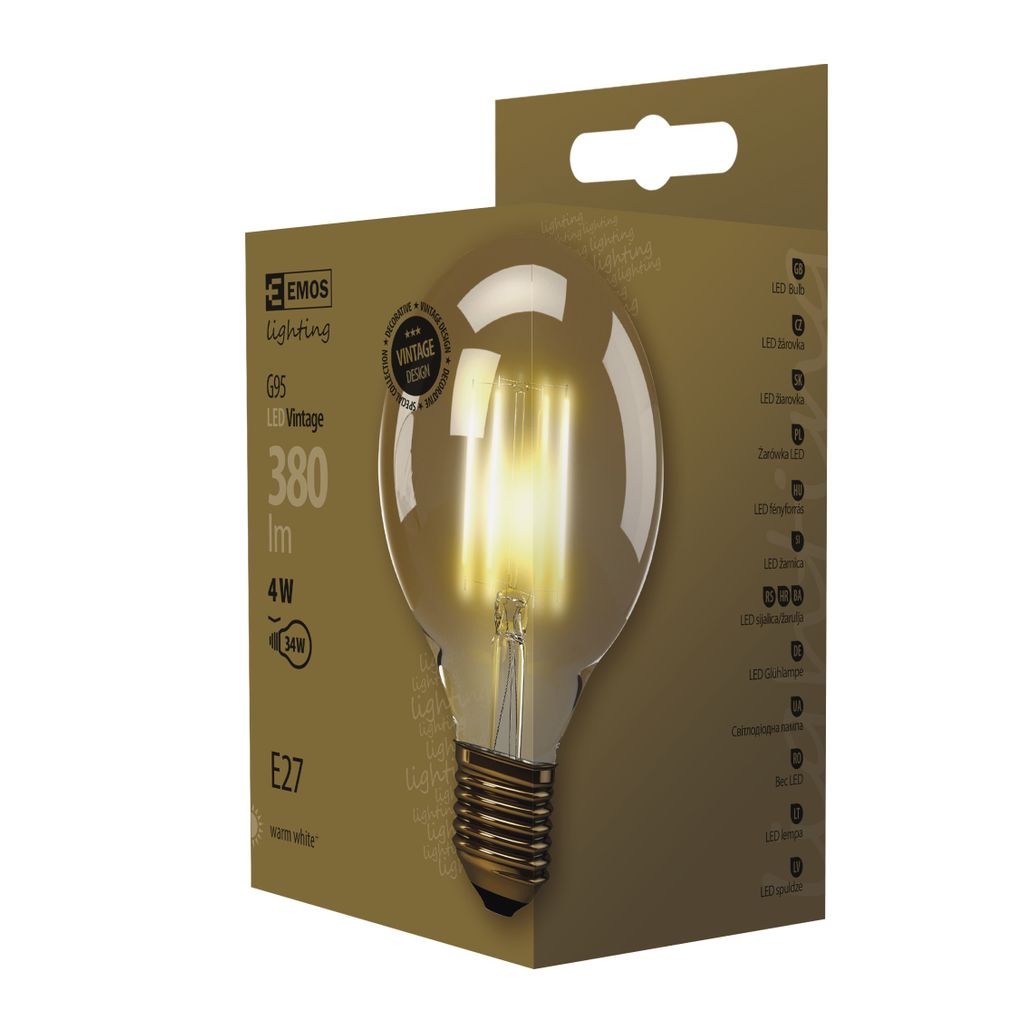 EMOS LED žarnica vintage G95, 4W, E27, topla bela+ Z74304