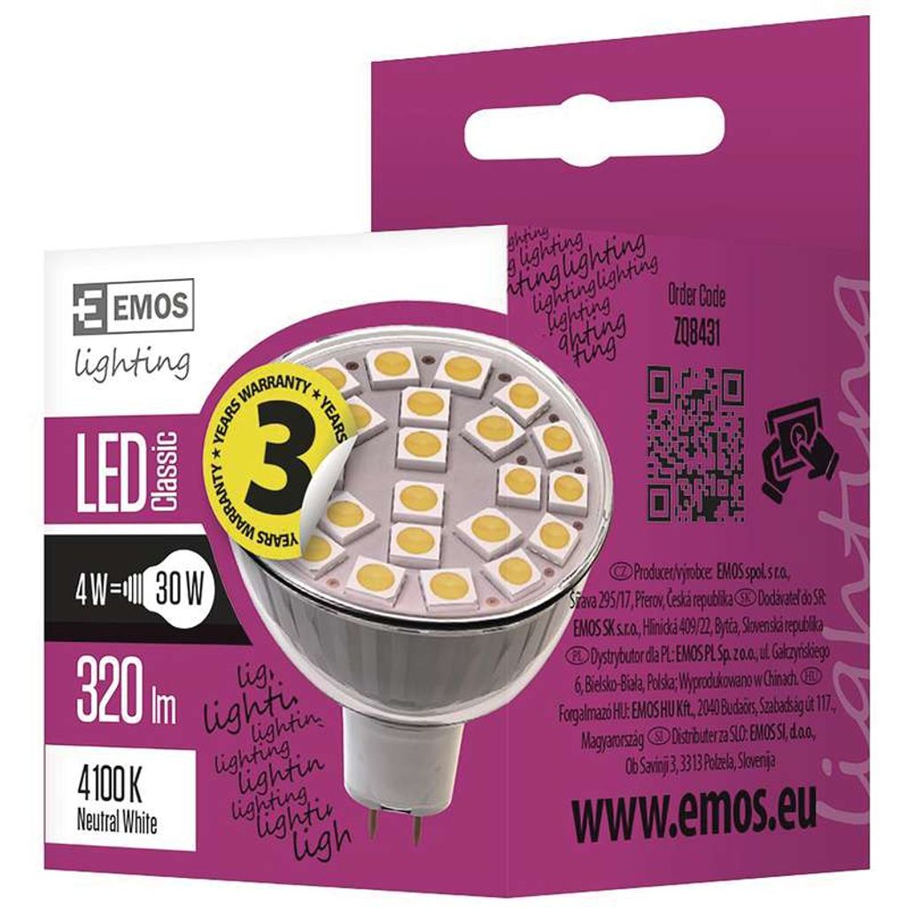 EMOS LED žarnica classic MR16 4.2W, GU10, hladna bela ZQ8335