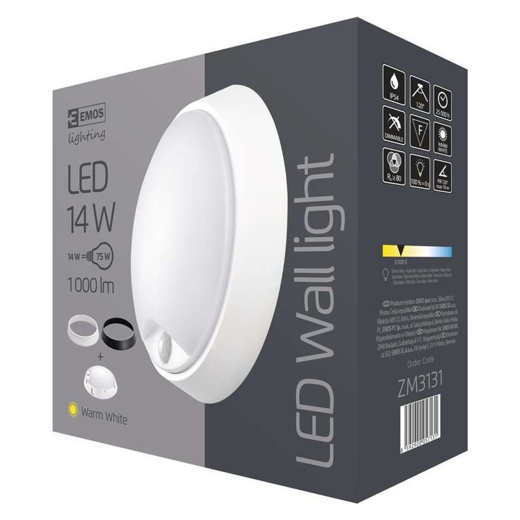 EMOS LED svetilo nadometno, Exclusive, okroglo, s senzorjem, 14W, topla bela ZM3131