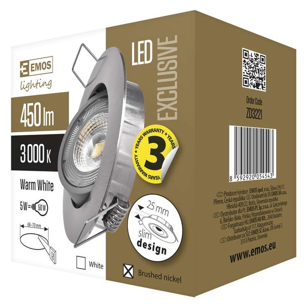 EMOS Točkovna LED svetilka Exclusive 5W, topla bela, srebrna ZD3221