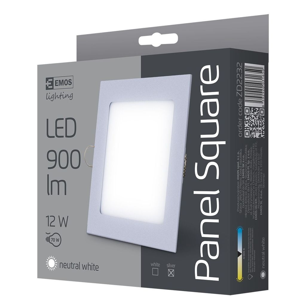 EMOS LED panel kvadratni, vgradni, 12W, nevtralna bela, srebrn ZD2232