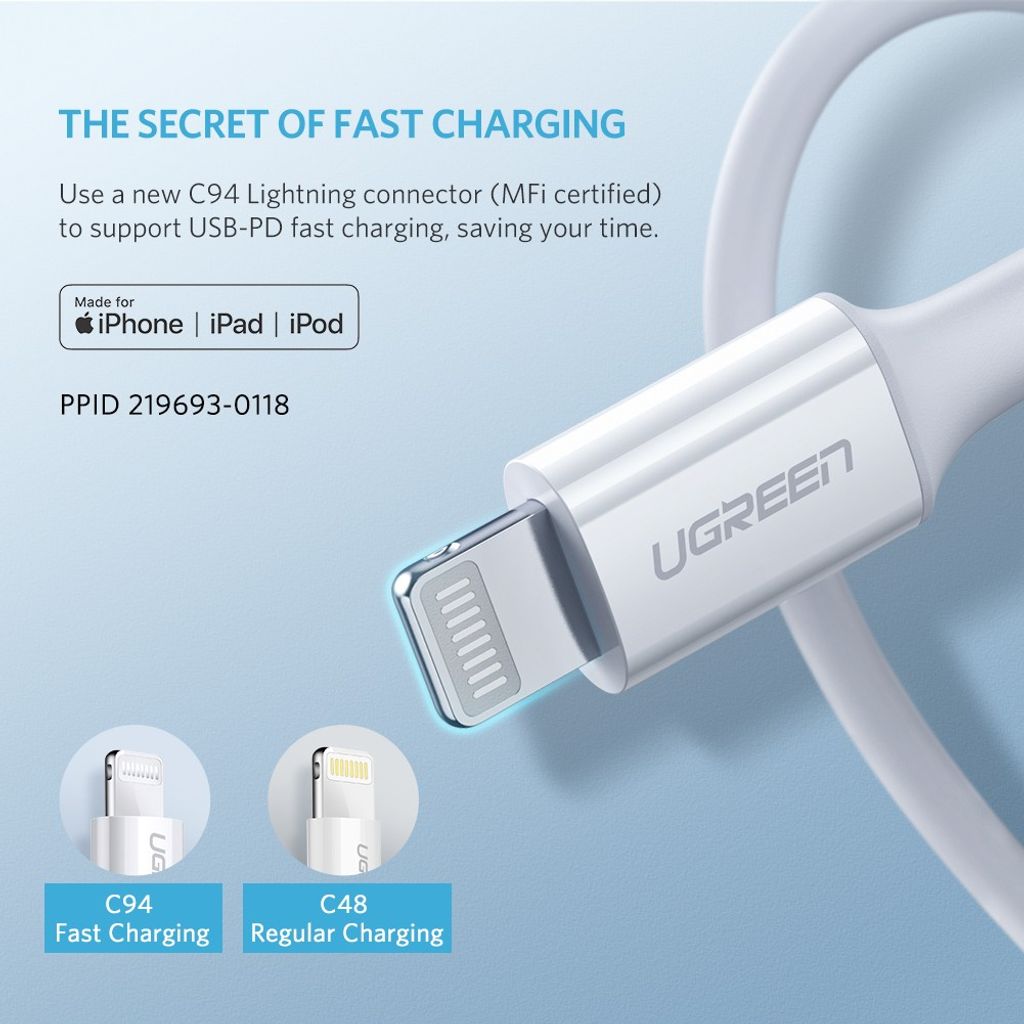 UGREEN kabel USB-C na Lightning srebrn 1m