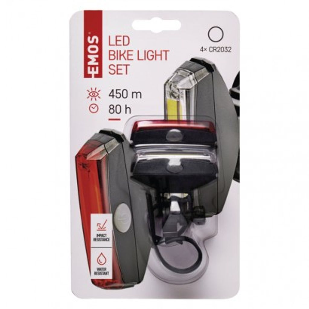 EMOS Kolesarska LED svetilka COB, SET,22 lm,2×CR2033, spred.+zad. P3922