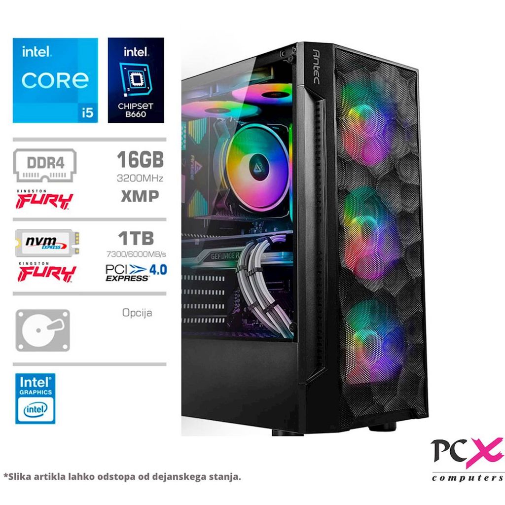 PCX Računalnik Exton 233, i5 12400/16GB/1TB/RGB