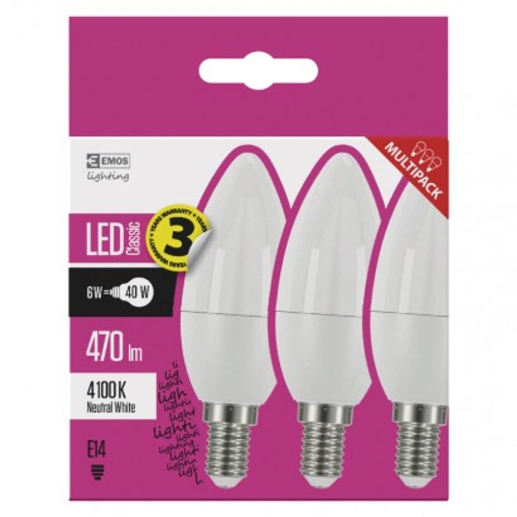 EMOS LED žarnica classic candle 6W, E14, nevtralna bela ZQ3221.3