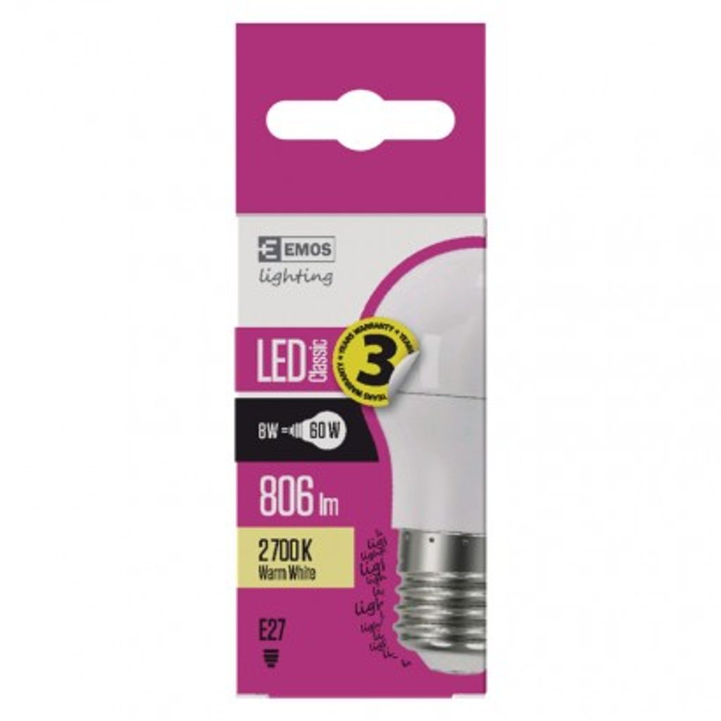 EMOS LED žarnica classic Mini Globe 8W, E27, topla bela ZQ1130