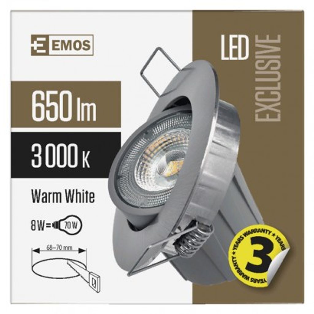 EMOS Točkovna LED svetilka Exclusive 8W, topla bela, srebrna ZD3241