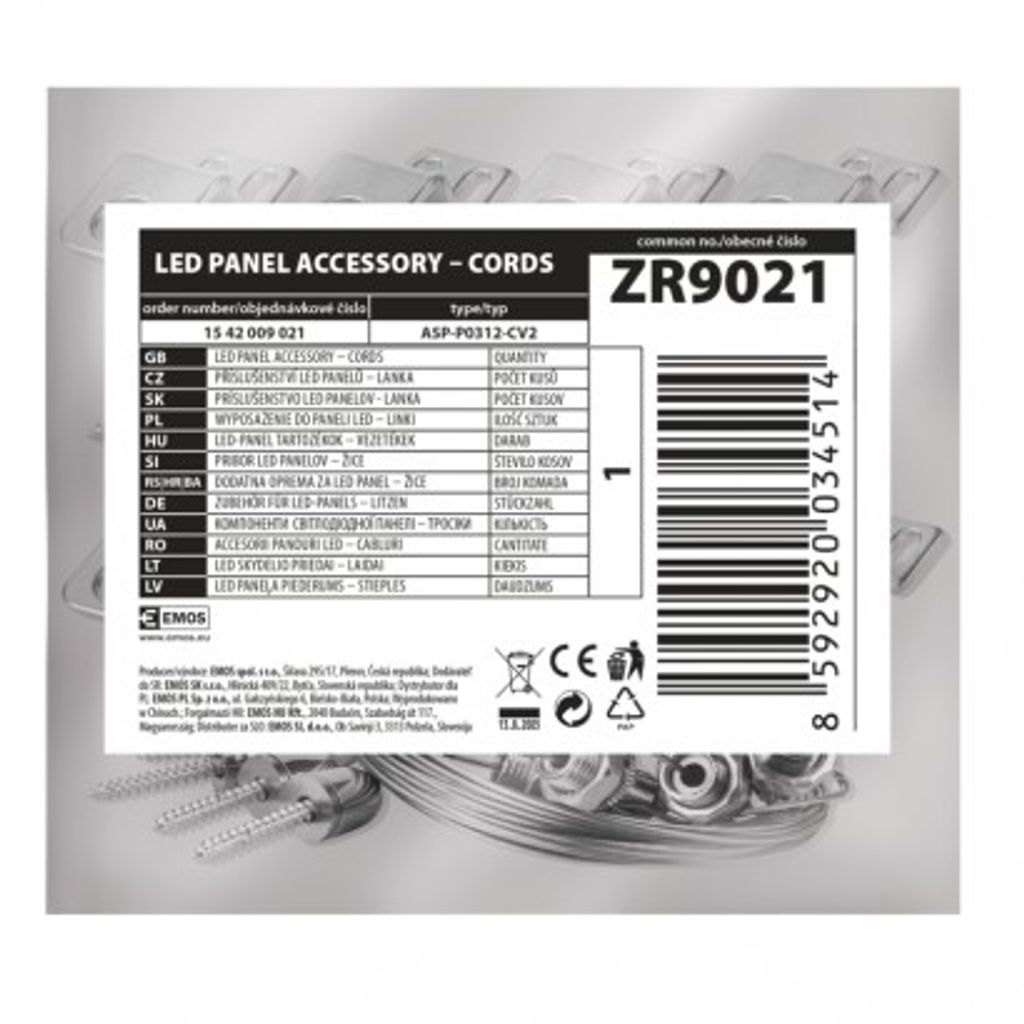 EMOS Montažni komplet za LED panel 120×30 - 6× žice ZR9021