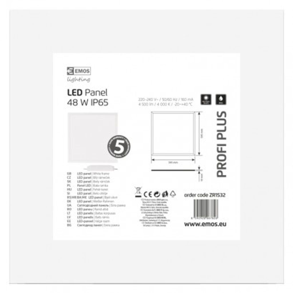 EMOS LED panel 60×60, kvadratni, vgradni, bel, 48W, IP65, nevtralna bela ZR1532