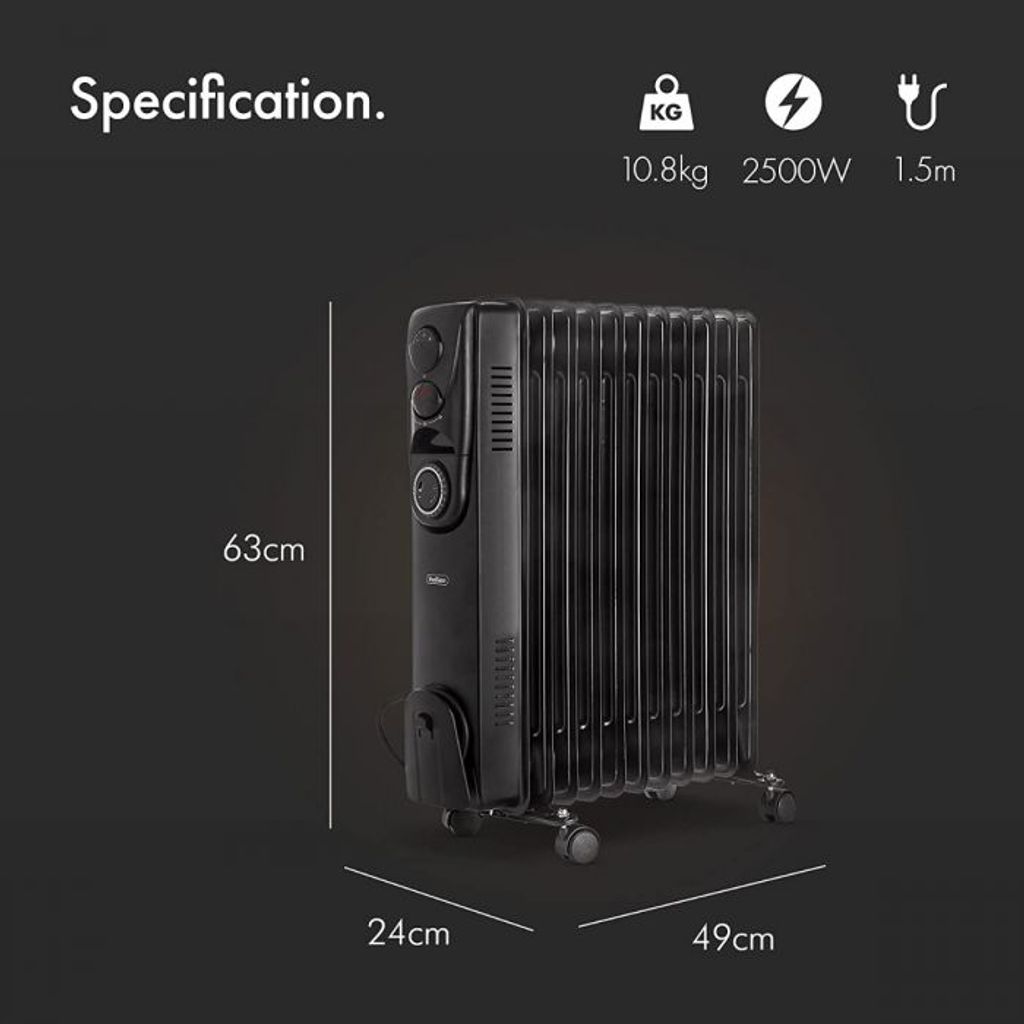 VONHAUS oljni radiator 11 reber 2500W črn 2500645 