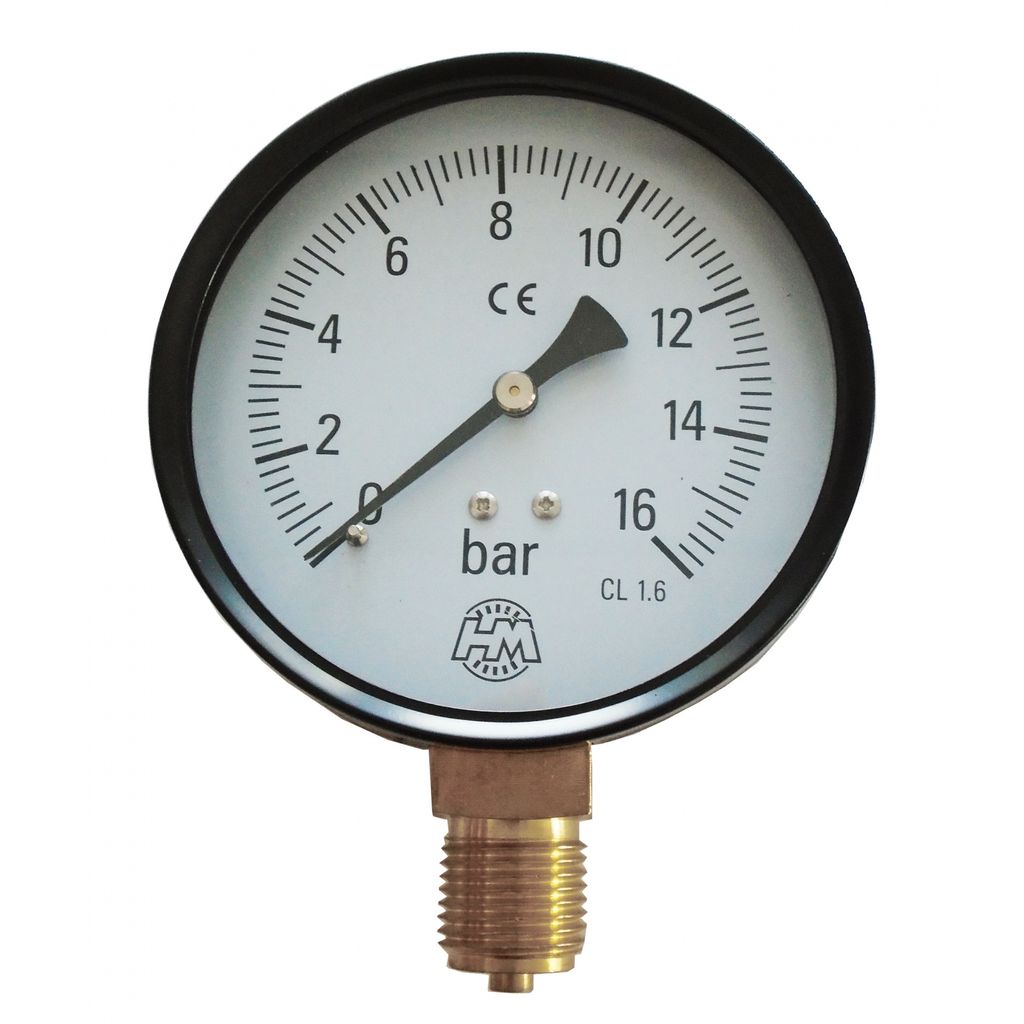OMEGA AIR Manometer fi 100, 0 - 16 bar, INOX , 1/2˝ priklop spodaj, kl. 1.0
