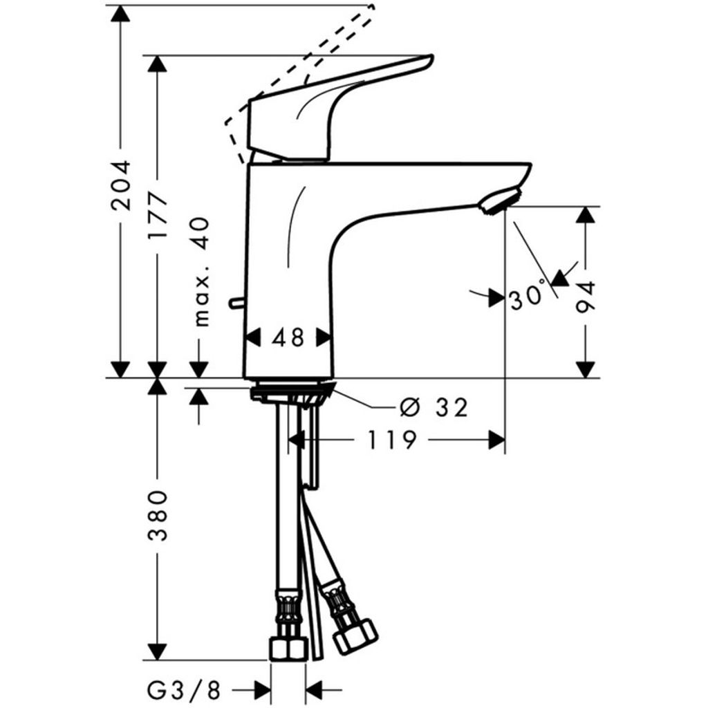 HANSGROHE enoročna armatura za umivalnik FOCUS 100 z zgornjim delom sifona (31607000)