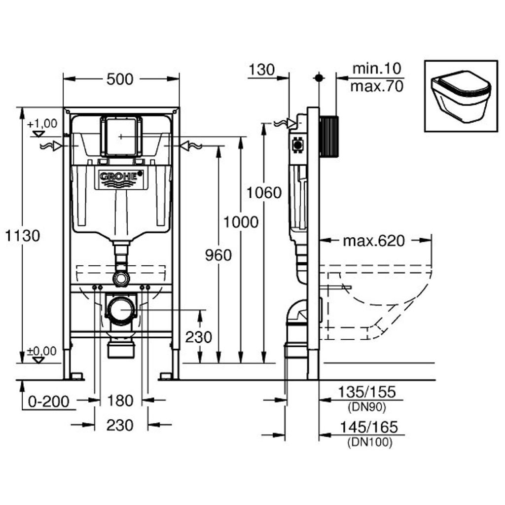 GROHE podometni splakovalnik za WC školjko z ogrodjem RAPID SL (38528001)