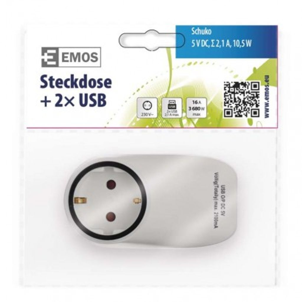 EMOS Vtikač 2× USB EURO schuko P0072