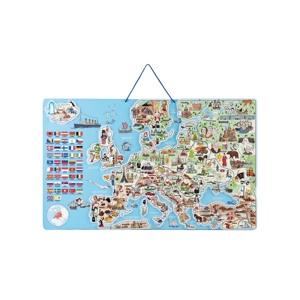 WOODYLAND lesene puzzle z magnetnim zemljevidom Evrope, 3 v 1, 192 kosov