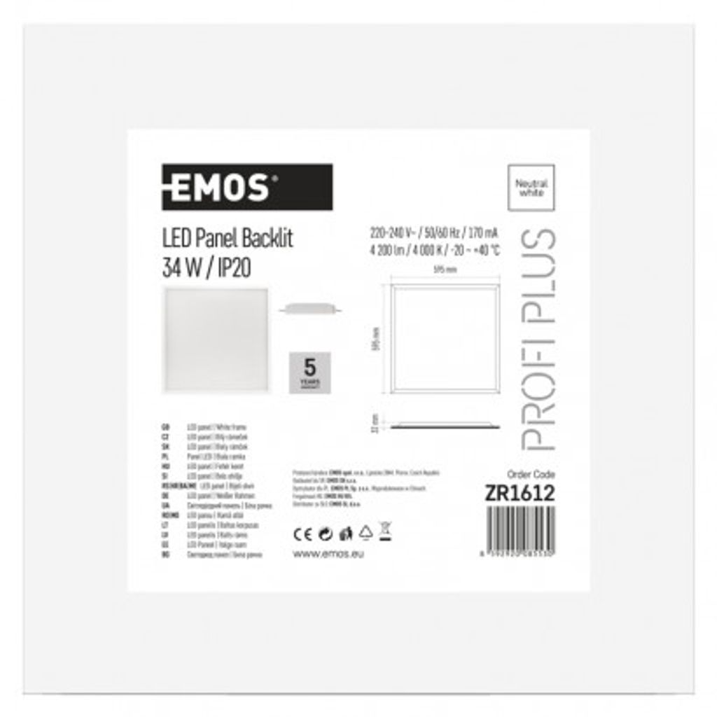 EMOS LED panel 60×60, kvadratni, vgradni, bel, 34W, IP20, nevtralna bela ZR1612
