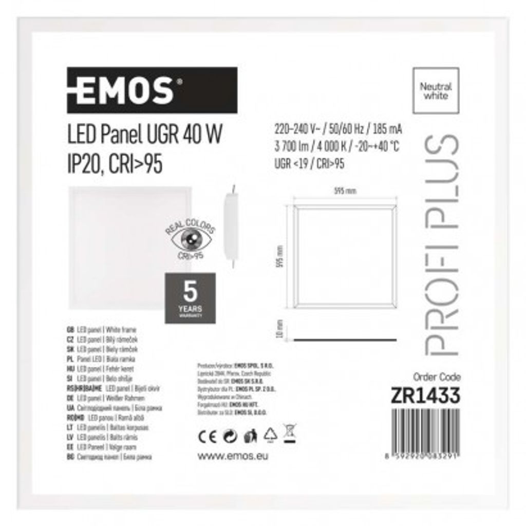 EMOS LED panel 60×60, kvadraten, vgradni, bel, 40W, IP20, nevtralna bela ZR1433