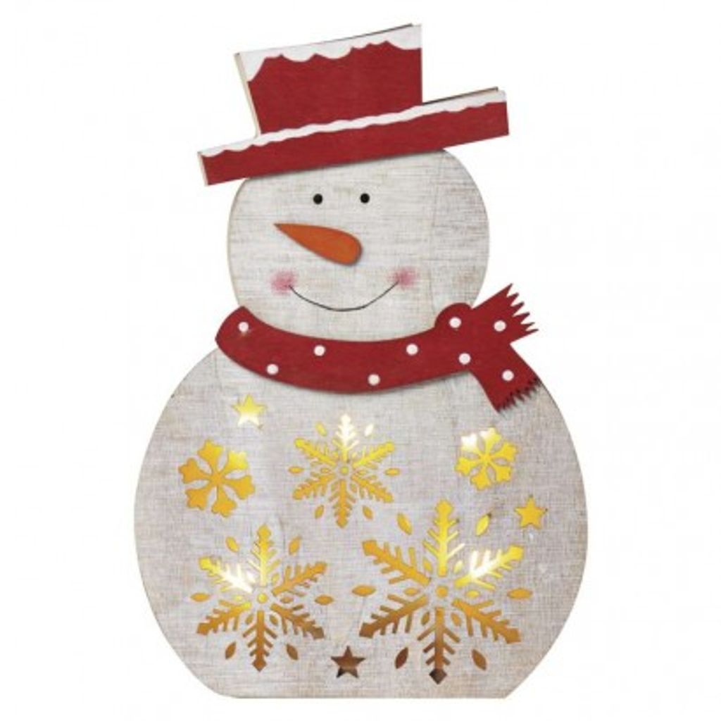 EMOS LED božični snežak lesen, 30 cm, 2x AAA, notranji, topla bela, časovnik DCWW07