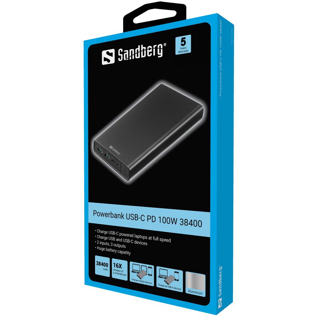 SANDBERG prenosna baterija  Powerbank USB-C PowerDelivery 100W 38.400mAh 
