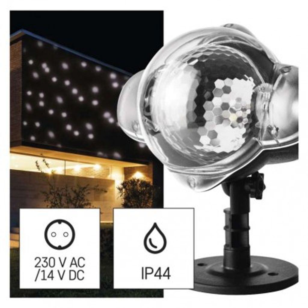 EMOS LED božični projektor – padajoče snežinke, zunanji in notranji, bela DCPC03