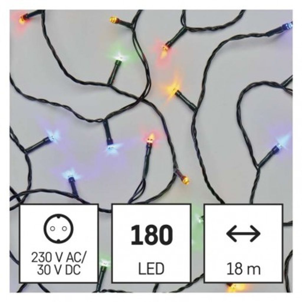 EMOS LED božična veriga, 18 m, zunanja in notranja, večbarvna, časovnik D4AM04