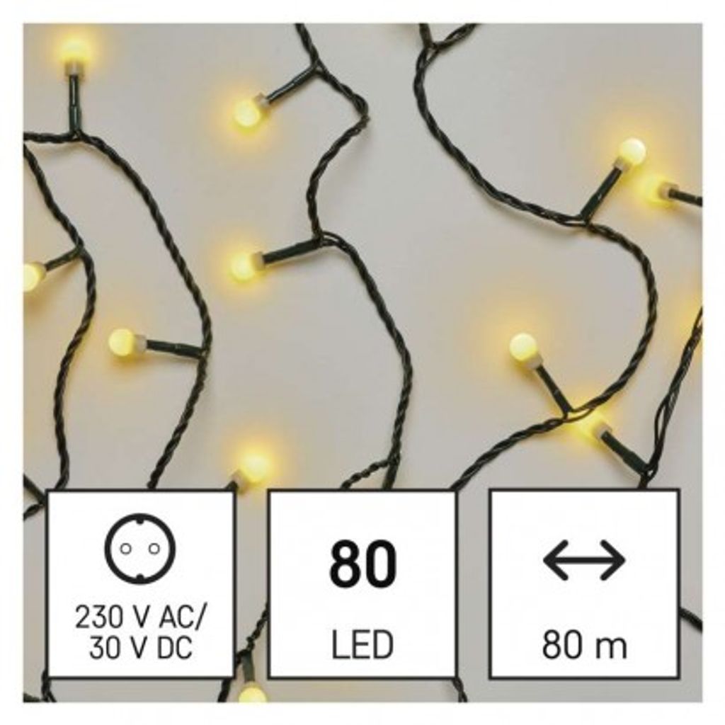 EMOS LED božična cherry veriga – kroglice, 8 m, zunanja in notranja, topla bela, časovnik D5AW02