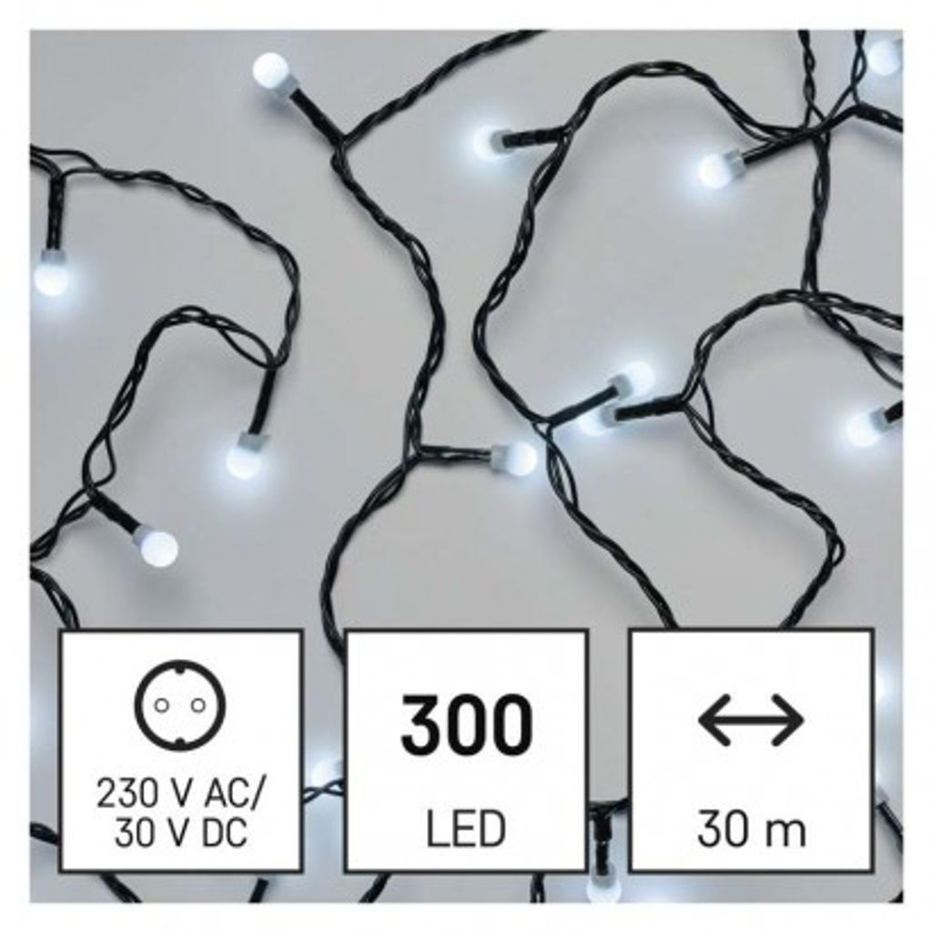 EMOS LED božična cherry veriga – kroglice, 30 m, zunanja in notranja, hladna bela, časovnik D5AC04