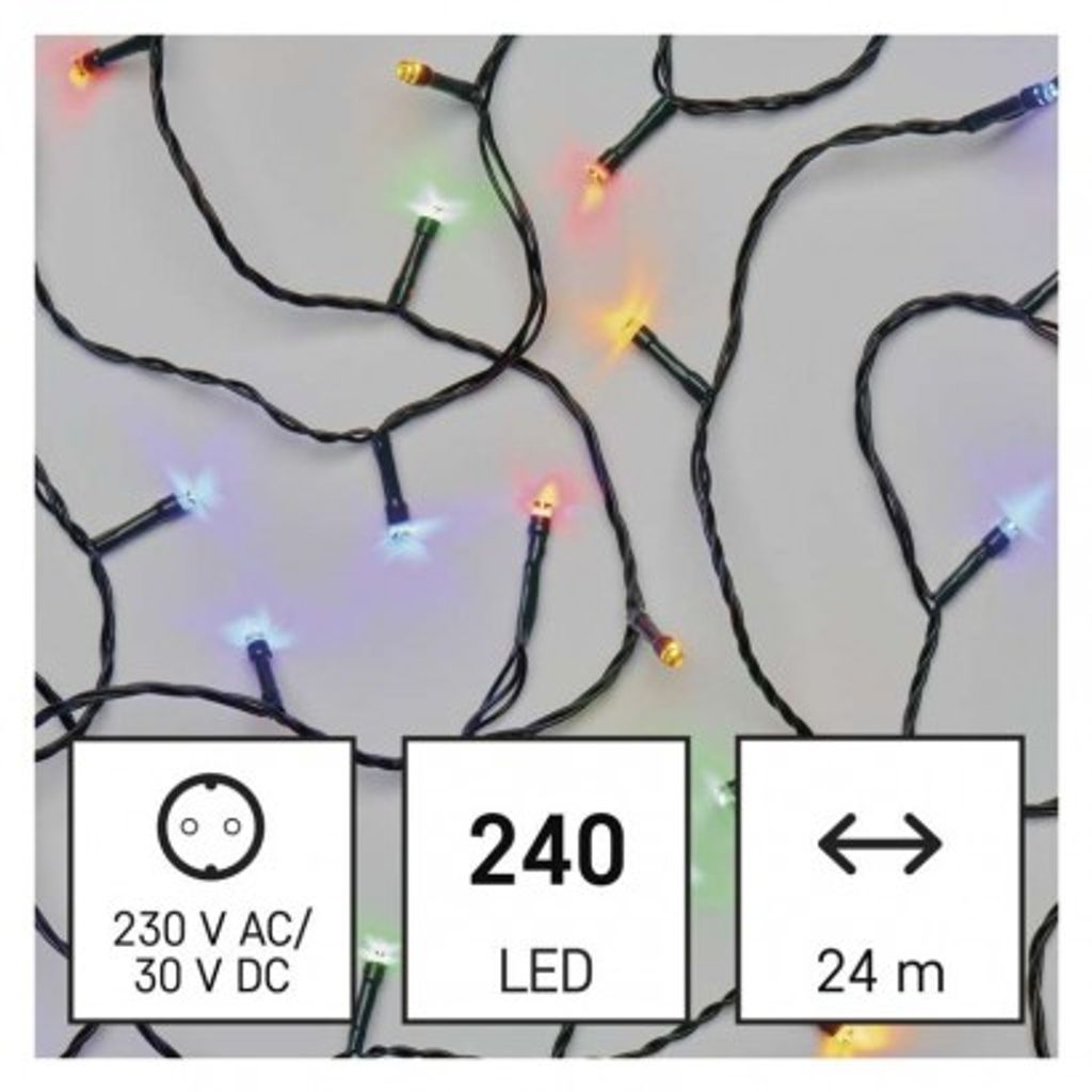 EMOS LED božična veriga, 24 m, zunanja in notranja, večbarvna, programi D4AM10