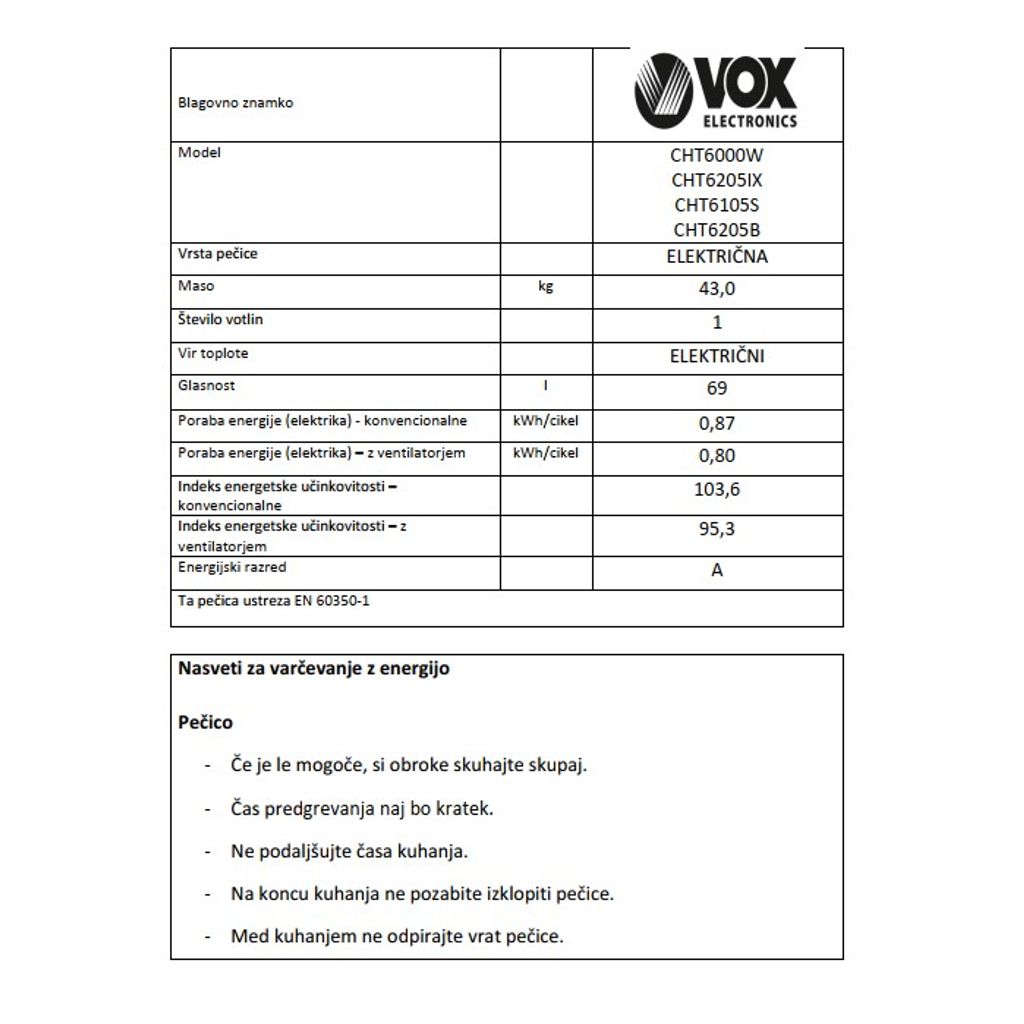 VOX steklokeramični štedilnik CHT 6000 W (4x steklokeramika)
