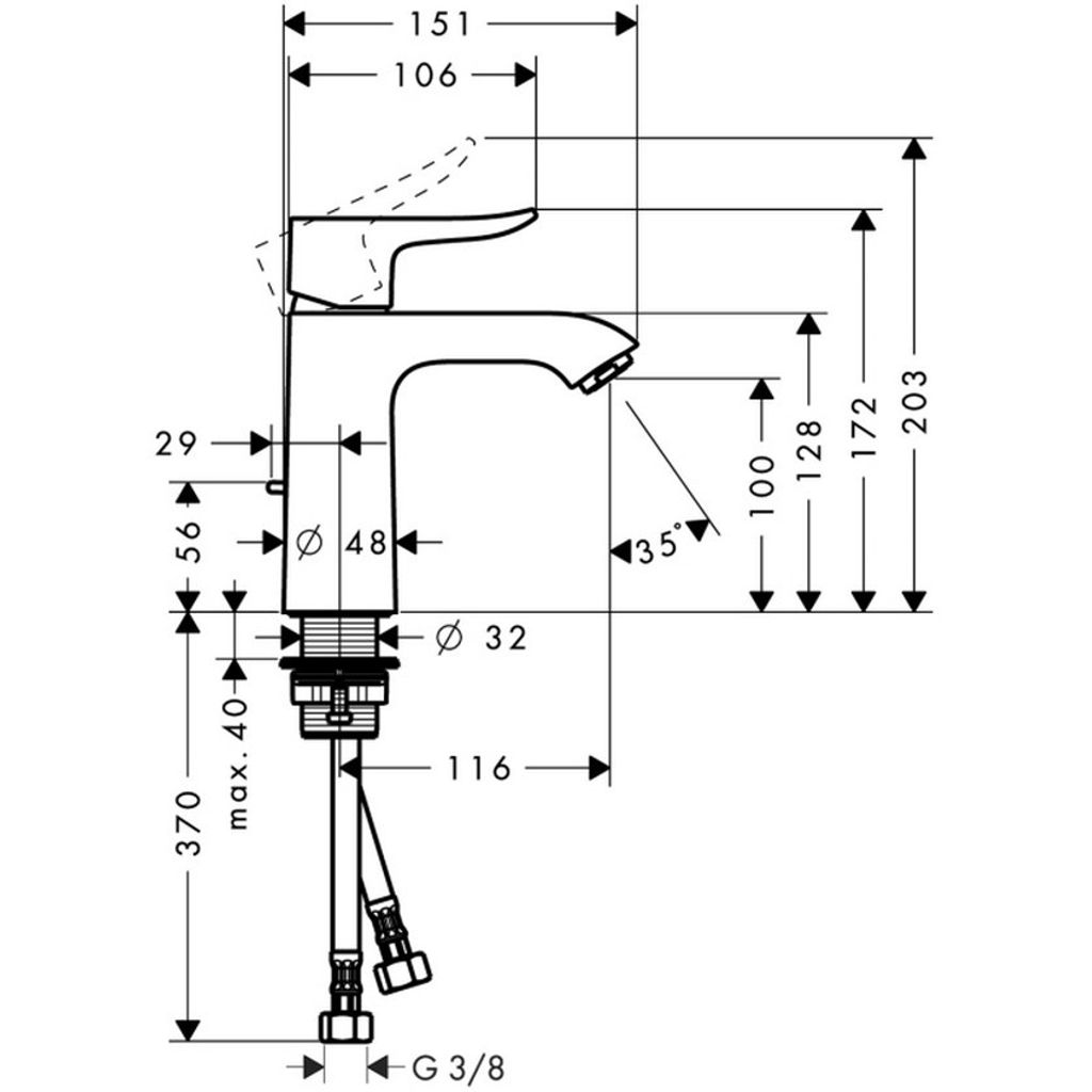 HANSGROHE enoročna armatura za umivalnik METRIS 110 z zgornjim delom sifona (31080000)